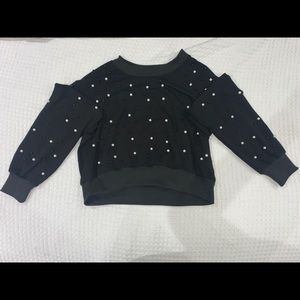 Black pearl embroidered cropped sweater
